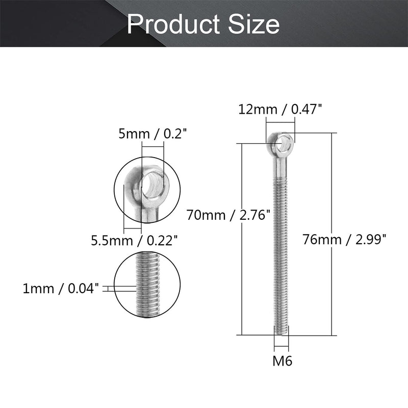 [Australia - AusPower] - MroMax M6 x 70mm Machinery Shoulder Swing Lifting Eye Bolt 304 Stainless Steel Metric Thread 2pcs M6*70 