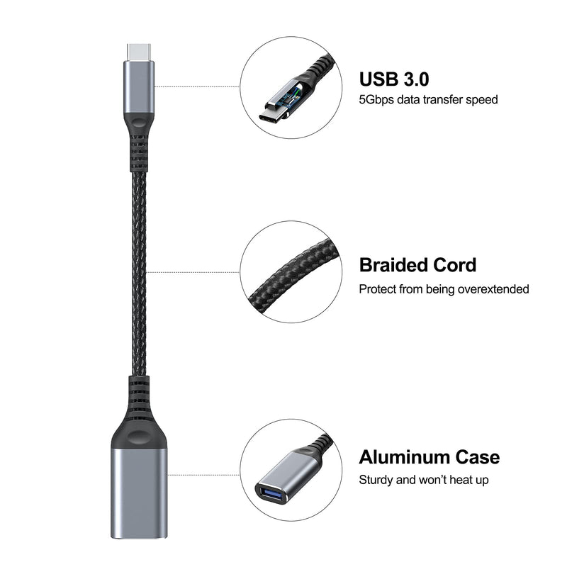 [Australia - AusPower] - USB C to USB Adapter USB C Male to USB3.0 Female Cable Type c to USB Suitable for Cellphone Charging or OTG PC and Laptop,3.9 inch Sliver,2-Pack 