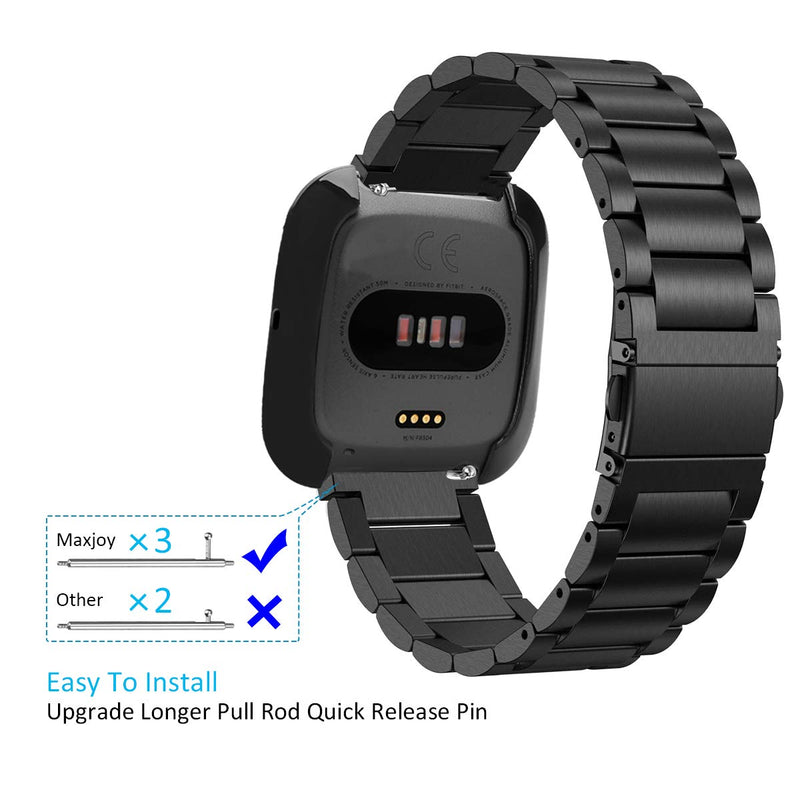 [Australia - AusPower] - Maxjoy Compatible with Fitbit Versa Bands, Versa 2 Metal Band Large Stainless Steel Bracelet Wristband with Protective Cover Case for Men Women, Compatible with Fitbit Versa 2 1 Smart Watch, Black Versa 2 Band 