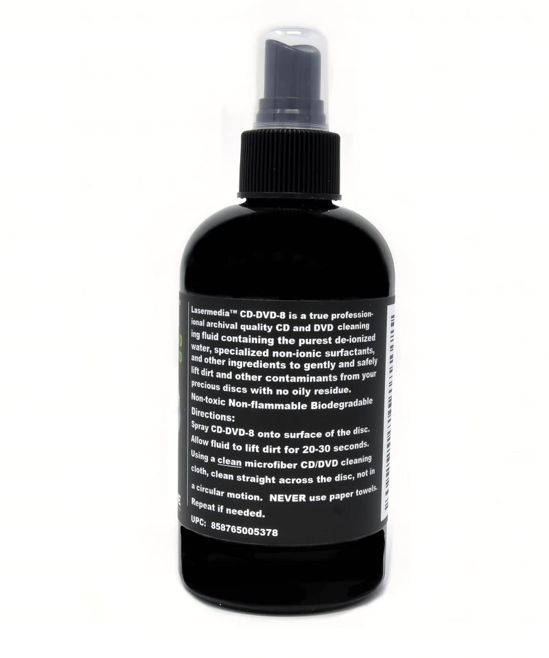 [Australia - AusPower] - Compact Disc CD CDR and DVD DVD-R Cleaning Solution Fluid (Not a Scratch Remover) 8 Ounce (237 ML) Spray Bottle Cleaner CD-DVD-8 Made in USA Lasermedia 
