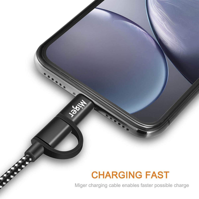 [Australia - AusPower] - 3Packs Miger 2-in-1 Multi USB Cable 2.4A, 6.5Ft/2m Lightning and Micro USB Nylon Braided Charger Cord Sync and Charge Cord Compatible with iPhone, iPad/iPod and Samsung 