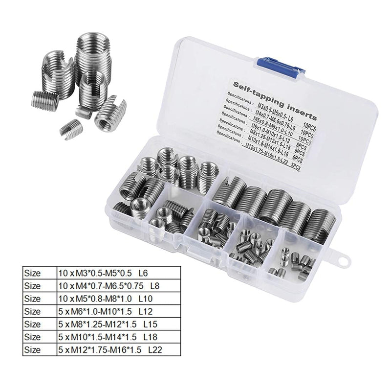 [Australia - AusPower] - 50pcs Self Tapping Thread Inserts Stainless Steel Thread Insert Set Inner Thread Thread Reinforce Repair Tool Screw Repair Sleeve Assortment Kit with Plastic Box 