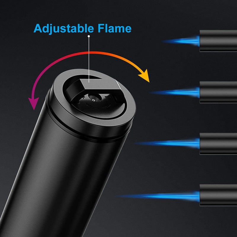 [Australia - AusPower] - Torch Lighters, 2 Pack, Butane Lighters, Adjustable Jet Flame Torch Lighters, Windproof Butane Refillable Gas Torch Lighter Long Lighter for Candle, Grill, BBQ, Fireworks(Butane Not Included) (Black) 