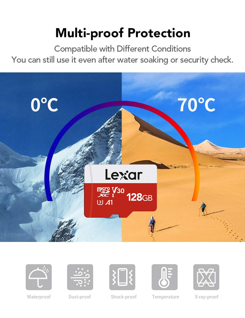 [Australia - AusPower] - Lexar 128GB Micro SD Card, microSDXC UHS-I Flash Memory Card with Adapter - Up to 100MB/s, A1, U3, Class10, V30, High Speed TF Card 