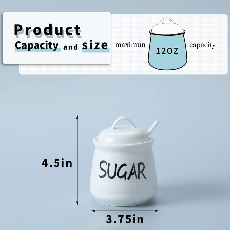 [Australia - AusPower] - HAOTOP Porcelain Sugar Bowl with Lid and Spoon 12oz White (White) 