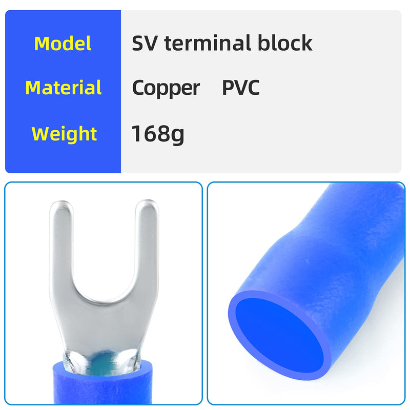 [Australia - AusPower] - 300 Pcs Blue 16-14 AWG Insulated Fork Spade U-Type Wire Connector Electrical Crimp Terminal 