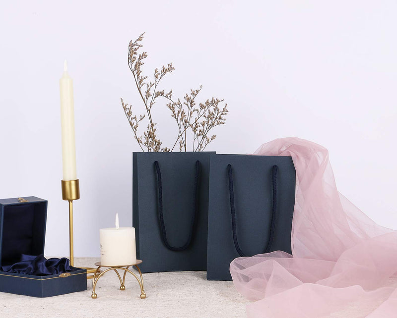 [Australia - AusPower] - Sdootjewelry Navy Blue Gift Bags, 5.1 x 2.4 x 7.5" Kraft Paper Gift Bags with Handle, 50 Pack Heavy Duty Matte Tote Paper Bags Shopping Bags Small Bags Retail Bags Party Bags for Gift Favor Small Business 
