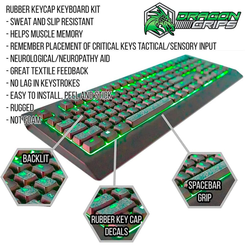 [Australia - AusPower] - Gaming Keyboard Grips Set for Backlit Keycaps Mechanical Keyboard & Gamer Mouse (Clear) Self Adhesive | Designed for Razer Redragon Logitech Corsair & All Gaming Keyboards | 35 Pc Set by Dragon Grips 