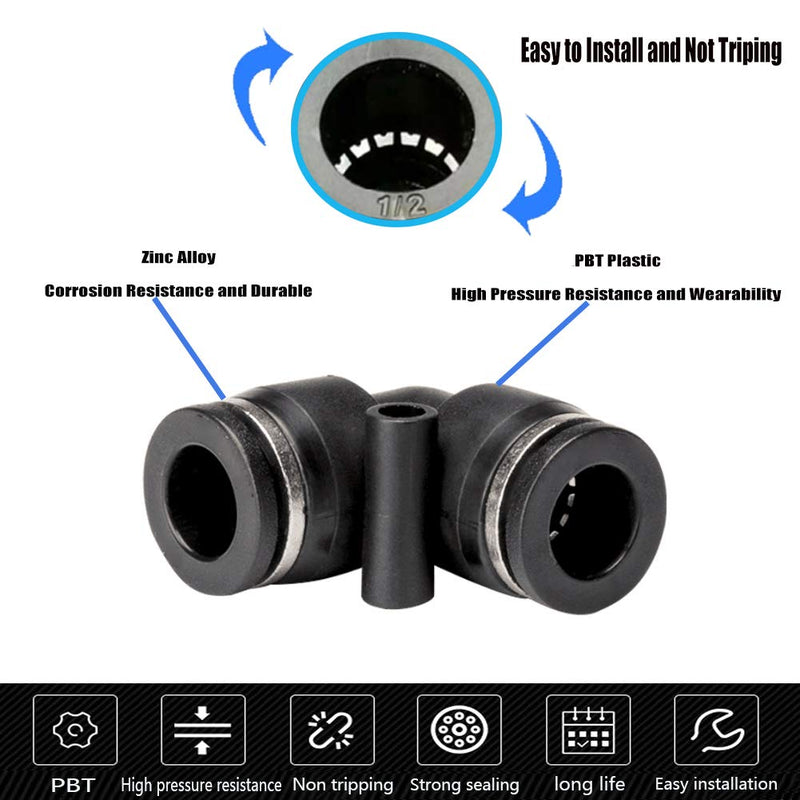 [Australia - AusPower] - Jienk 10PCS Pneumatic Union Elbow Push to Connect Fittings, PBT Plastic 90 Degree 1/2"x 1/2" Tube OD Quick Connector for Air Compressor Air Brake Shop Air 1/2"x 1/2" 