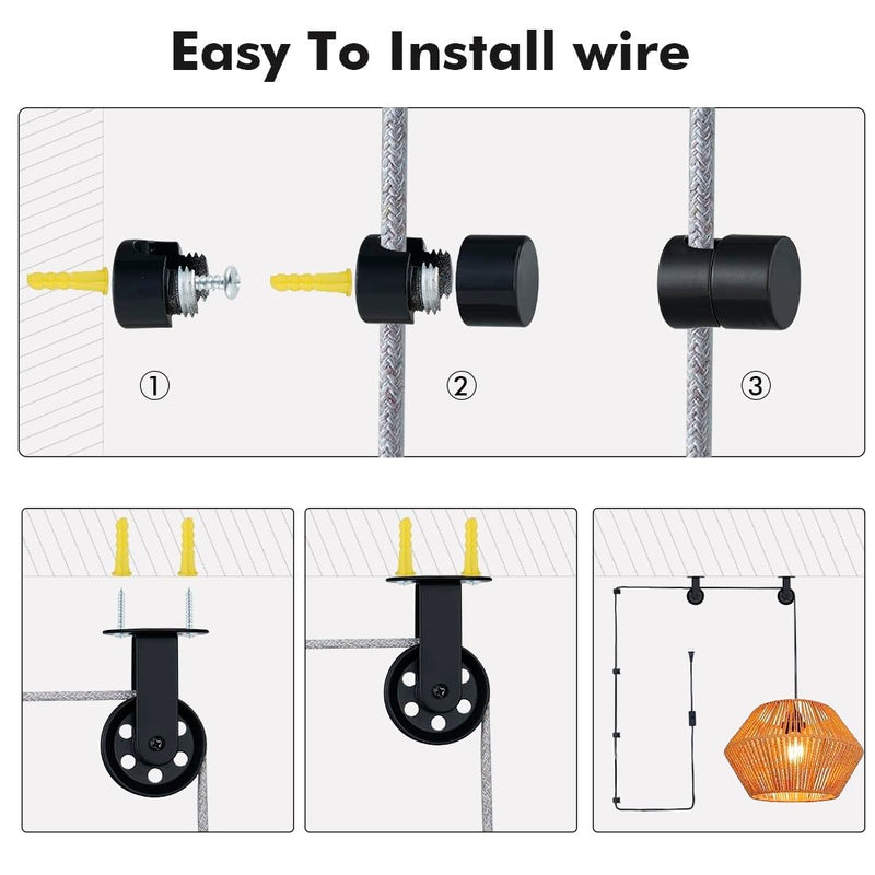 [Australia - AusPower] - Black Pulley Wheels Set of 2 for Plug in Pendant Light Fixture, Swag Hook for Pendant Lighting Chandelier Ceiling Lights Cable, Wall Ceiling Mount Pulley Lamp Hook for Hanging Lamp Ceiling Fan Light Black 