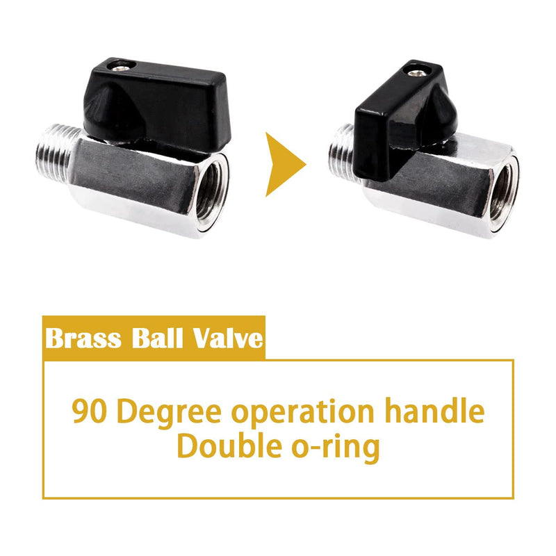 [Australia - AusPower] - Tnuocke 2pcs Mini Ball Valve 1/4" NPT Female x Male Thread,Heavy Duty Ball Valve Shut Off Switch with Polished Chrome Finish H-055-1/4NPT-1/4NPT 