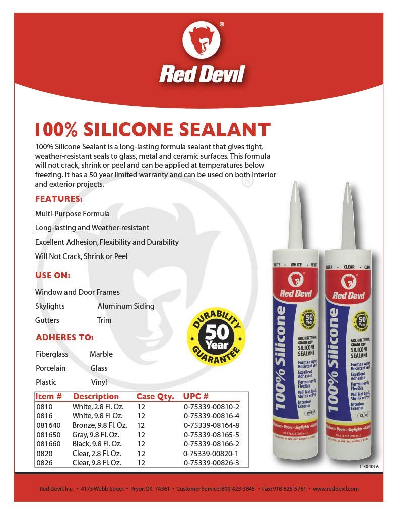 [Australia - AusPower] - Red Devil 0820 100% Silicone Sealant Architectural Grade, 2.8 oz, Clear Pack of 1 