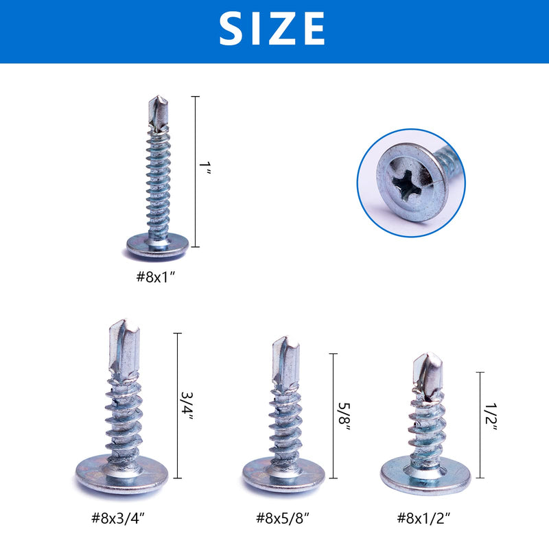 [Australia - AusPower] - 0.75LB(215Pcs), 8x3/4" Phillips Truss Head Self-Drilling Tek Screw,Modified Truss Head&Wafer Head Self Tapping Sheet Metal Screws,Zinc-Plated Steel(13-25mm) 19mm 