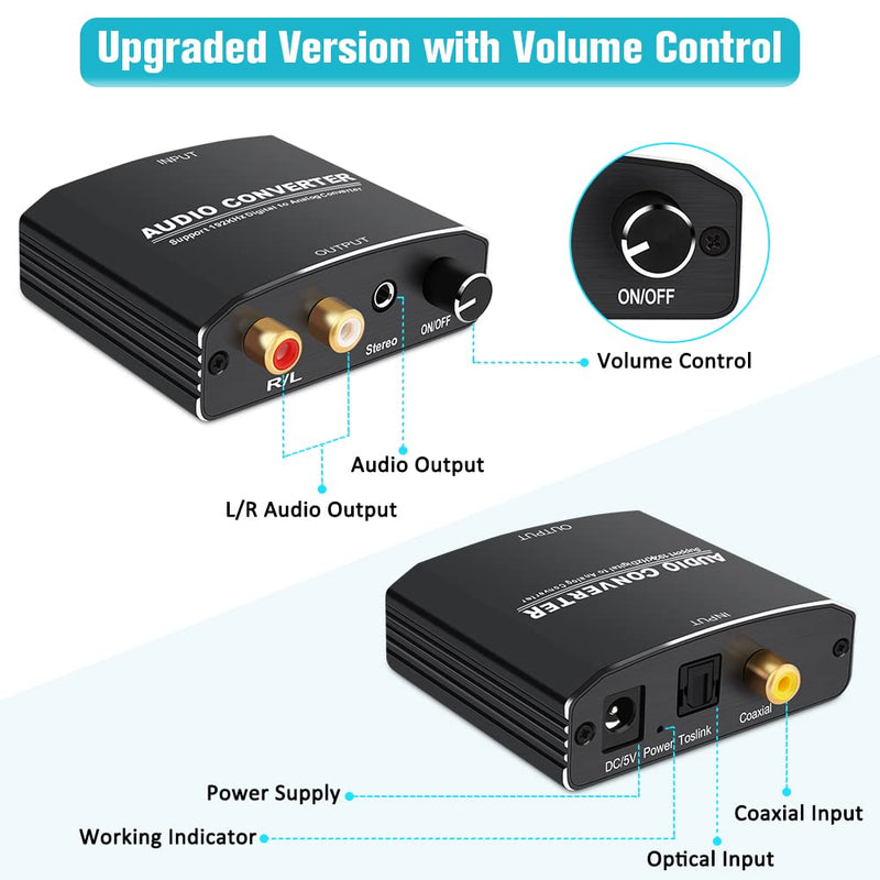 [Australia - AusPower] - Golvery 192KHz Digital to Analog Audio Converter for TV, DAC Converter with Volume Adjustment, Digital SPDIF Optical Coaxial to Analog Aux L/R RCA & 3.5mm Stereo for TV Box/DVD/PS4/Xbox/Blue-ray/Amp 