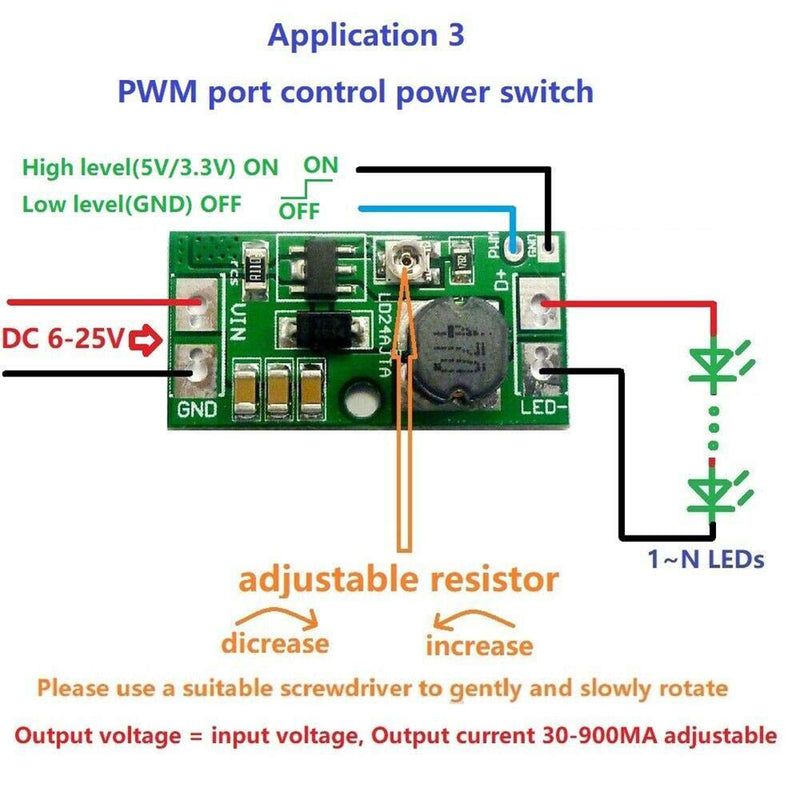 [Australia - AusPower] - LD24AJTA 2 PCS Adjustable LED Driver Board 20W DC6~25V LED PWM Controller DC-DC Step-Down Constant Current Converter 