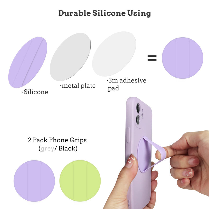 [Australia - AusPower] - Phone Grip,Elastic Silicone Phone Grips Attachable to Magnetic Mount,Ultra-Thin Phone Ring Grip Cell Phone Holder for Hand,Phone Strap with 2 Pack(Purple/Lemon Yellow) Purple+Lemon yellow 