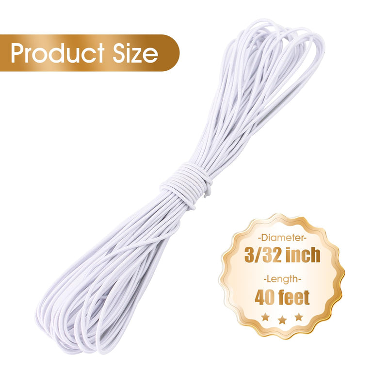 [Australia - AusPower] - 3/32 Inch White Bungee Cord (2mm), 40 Feet Heavy Duty Elastic Shock Cord Nylon Stretch String Bungee Rope for DIY Crafting Sewing, Tie Downs, Hair Ties (White, 3/32 inch x 40 ft) 2/32 inch x 40 ft 