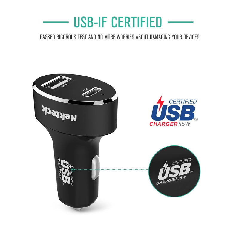 [Australia - AusPower] - Type C Car Charger, Nekteck USB Car Charger with 45W Power Delivery and 12W USB A Port Compatible with iPhone, iPad, MacBook, Galaxy, Google Pixel, 3.3ft USB C Cable Included, NOT Ideal for Note10+PPS 