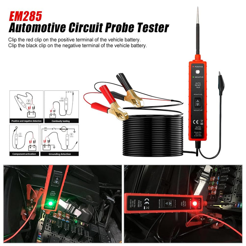 [Australia - AusPower] - BOHISEN Automotive Power Circuit Tester with 16Ft Test Lead 6-24V DC LED Light Tester Fuse Tester Electric Light Test Pen Light Electrical Diagnostic Tool Short Circuit Finder (Red) Red 