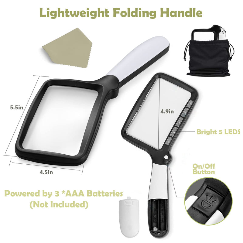 [Australia - AusPower] - Magnifying Glass with Light, Folding Handheld 3X Large Rectangle Lighted Magnifier with Dimmable LED for Macular Degeneration Seniors Reading Newspaper, Books, Lighted Gift for Low Visions 