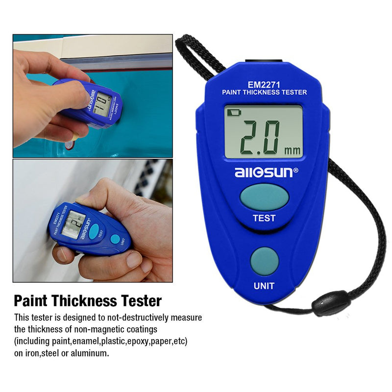 [Australia - AusPower] - allsun Paint Thickness Gauge Automotive Digital Car Coating Thickness Meter Calibration Data Hold Resolution 1mil Blue 