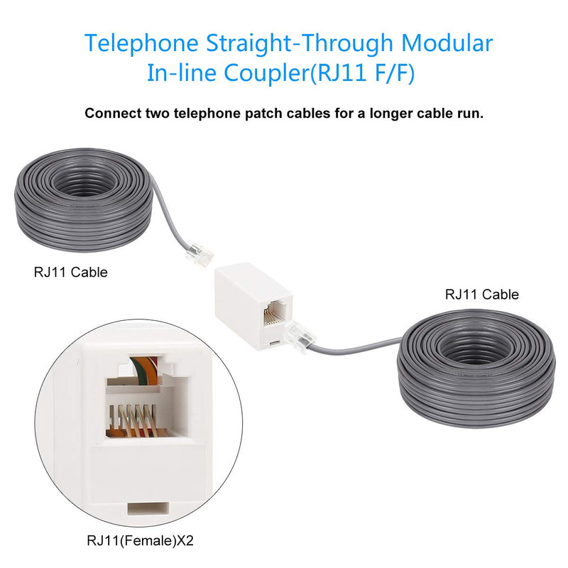 [Australia - AusPower] - RJ11 6P4C Inline Coupler, Uvital Modular Female to Female Straight Telephone Extension Cable Cord Coupler Adapter Jack White(2 Pack) 2 Pack 