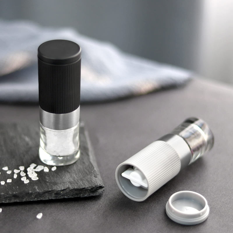 [Australia - AusPower] - Mini Salt and Pepper Grinder Set, Small Tiny Adjustable Coarseness Ceramic Salt Grinder Portable Handy Spice Pepper Mill Shaker For BBQ Party Lunch Bag Kitchen Chef Gifts Gray 