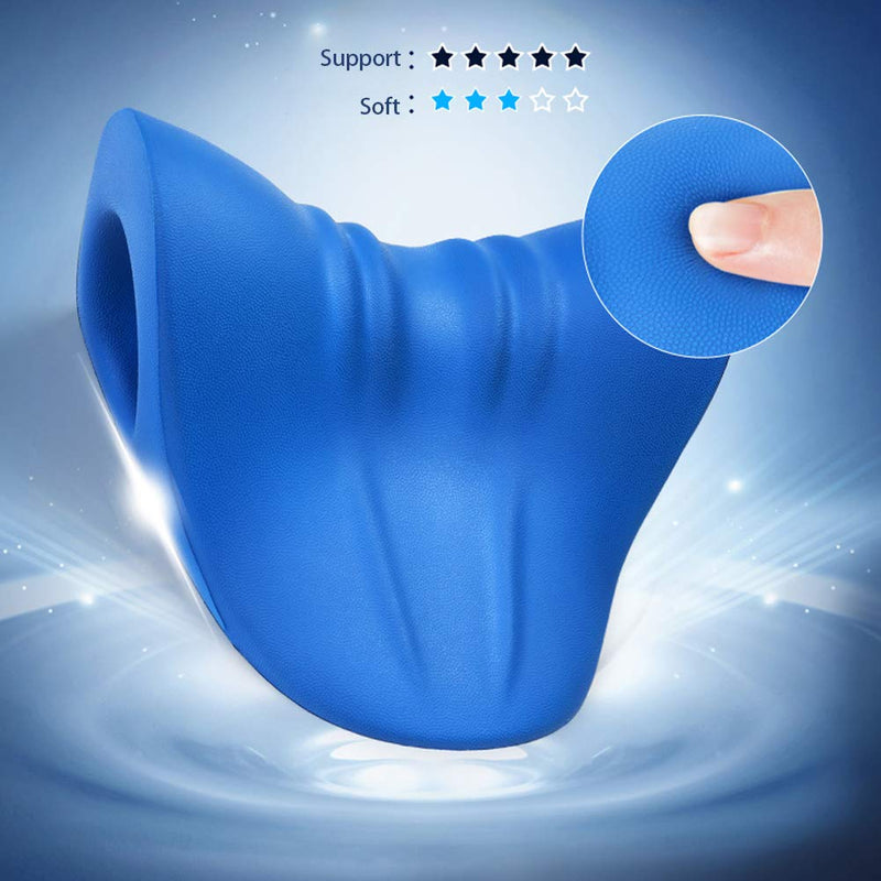 [Australia - AusPower] - Neck and Shoulder Relaxer, Cervical Traction Device for TMJ Pain Relief and Cervical Spine Alignment, Chiropractic Pillow Neck Stretcher O-shape Navy Blue 8.6 X 8.3 X 5 Inch 