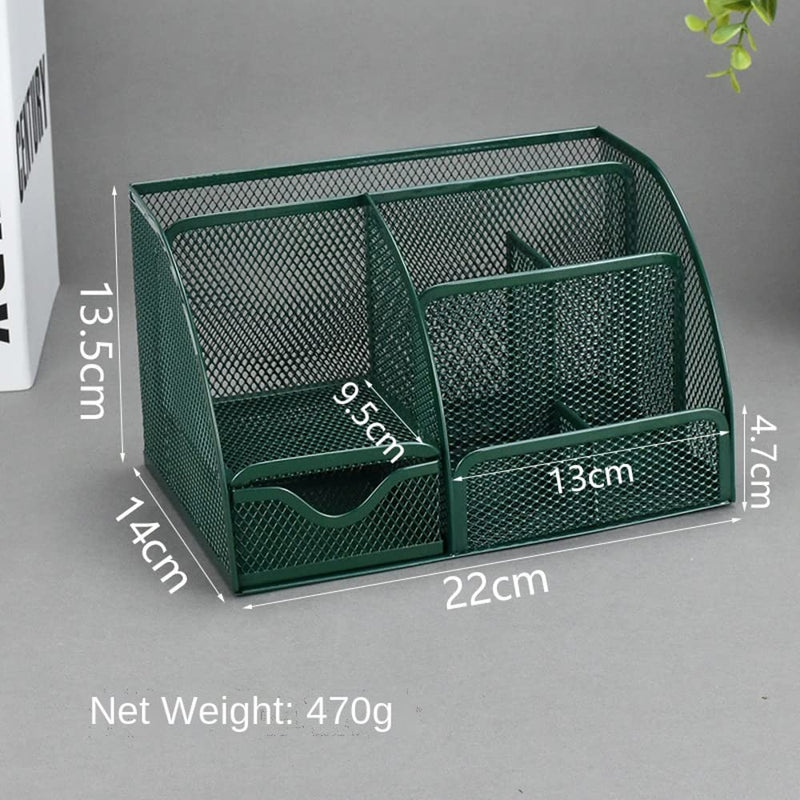 [Australia - AusPower] - Drawer Organizers Office Desk Organizer Green Mesh Drawer Storage with Spacious 6 Compartments + Drawer, Desktop Caddy Storing Stationery Trinkets Cosmetics Jewelry Electronic Gadgets for Office Home School 