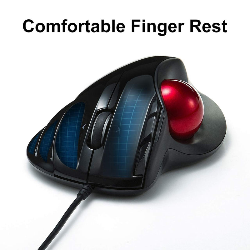 [Australia - AusPower] - SANWA Wired Ergonomic Trackball Mouse, Computer Rollerball Mice, Laser Sensor, 34mm Trackball, 400/800/1200/1600 Adjustable DPI, 5 Buttons, Compatible with MacBook, Laptop, Windows, macOS, Chrome OS 