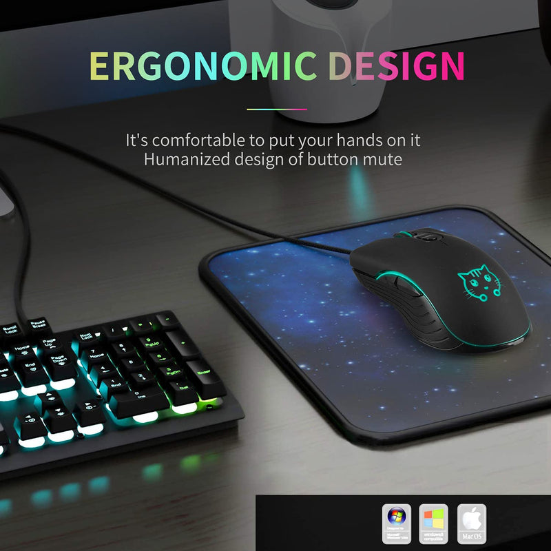 [Australia - AusPower] - Gaming Mouse,7 Colors Backlit Optical Game Mice Ergonomic USB Wired with 2400 DPI and 6 Buttons 4 Shooting for Computer/Win/Mac/Linux/Andriod/iOS. (Black) Black 