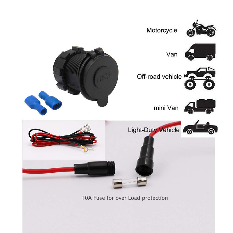 [Australia - AusPower] - Dual USB Charger Socket Waterproof Power Outlet 12V/24V 2.1A & 2.1A for Car Boat Marine RV Mobile Blue LED Black 