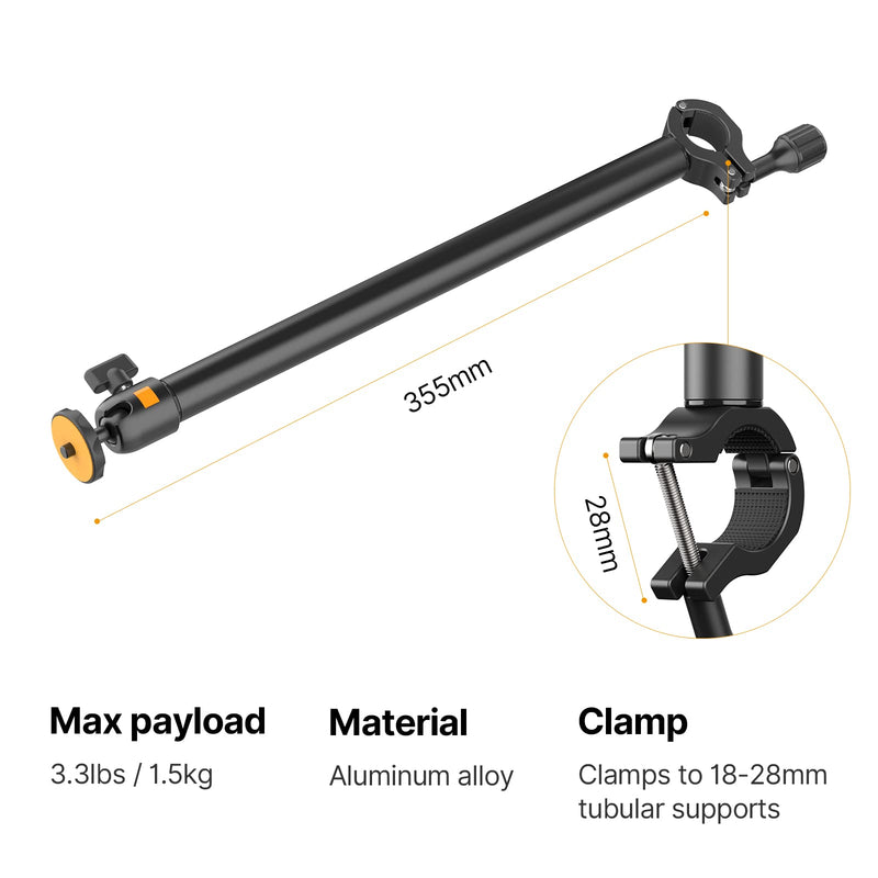 [Australia - AusPower] - Clamp Arm for Desk Camera Mount - DSLR Overhead Tripod Mount Webcam Articulating Boom Arm Ball Head Solid Auxiliary Holding Arm for Cameras/Webcam/Light Multi Mount Accessory 