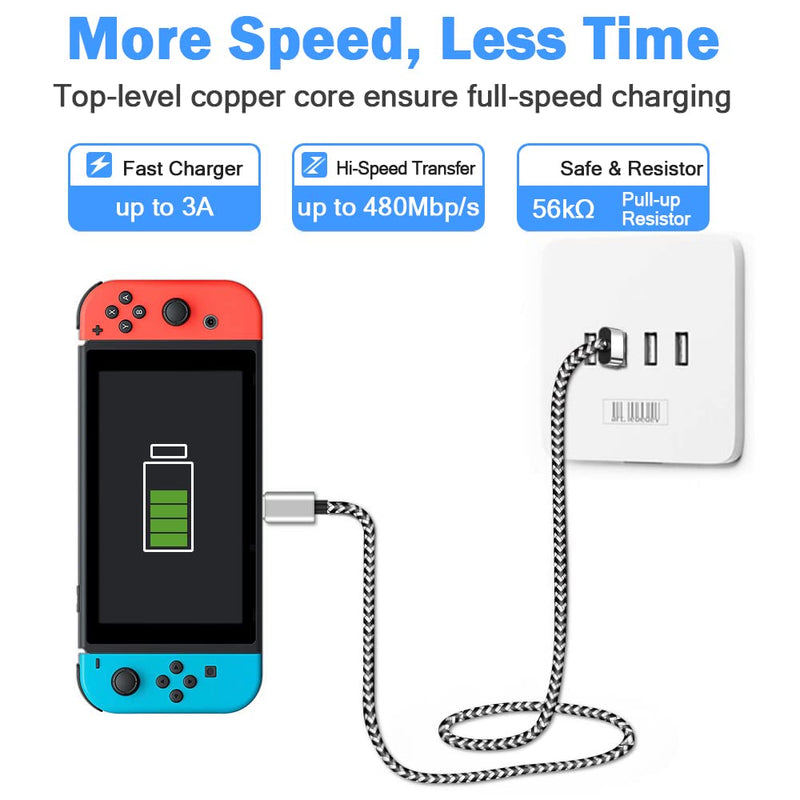 [Australia - AusPower] - Type C Charger Fast Charging 10ft, Nintendo Switch Charger Cable, 2 Pack USB C Charger for Samsung Galaxy S22 Braided Cord for Nintendo Switch/Switch Lite/Switch OLED, Samsung Galaxy S21 S20 S10 S9 S8 Black and White 