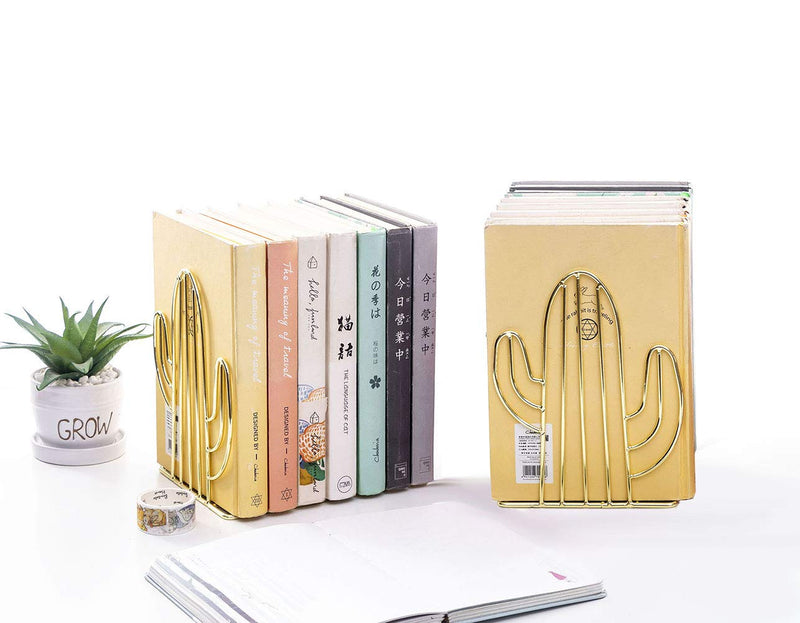 [Australia - AusPower] - Agirlgle Bookends Metal Book Ends Heavy Duty Modern Decorative Cactus Bookend Bookshelf Decor for Home Bedroom Library Office School Book Display Desktop Organizer Decorative for Adults & Kids Gift 