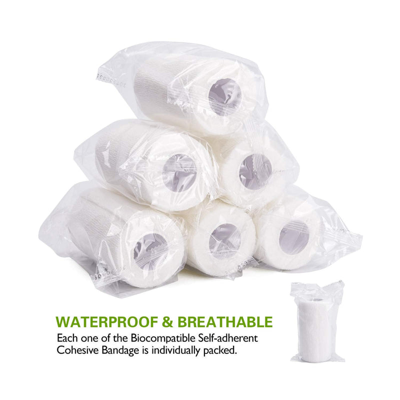 [Australia - AusPower] - TOBWOLF 12PCS Self Adhering Bandage, 4"x5yd / 10cmx4.5m Cohesive Elastic Bandage Wrap Gauze Roll, Breathable Sports Tape, Medical Vet Wrap for Wrist Ankle Knee Leg Sprains Swelling - White Pure White 4x180 Inch (Pack of 12) 