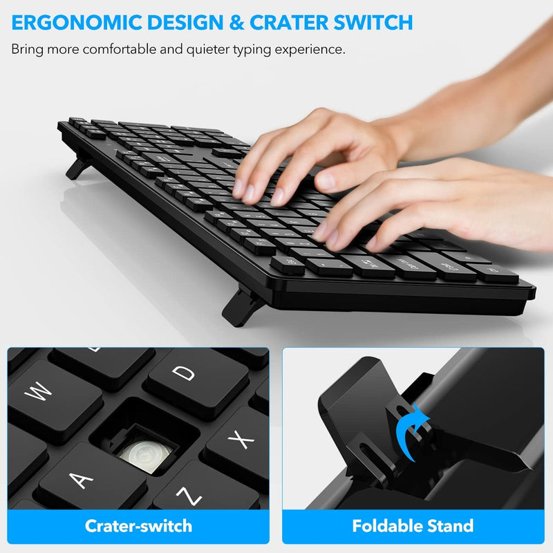[Australia - AusPower] - Wireless Keyboard and Mouse, Silent Mouse and Full Size Ergonomic Keyboard with Number Pad and 2.4G USB Receiver, Deeliva Plug and Play Combo for iMac, Laptop, Desktop, PC (Black) Wireless Keyboard Mouse Comb for Dell 
