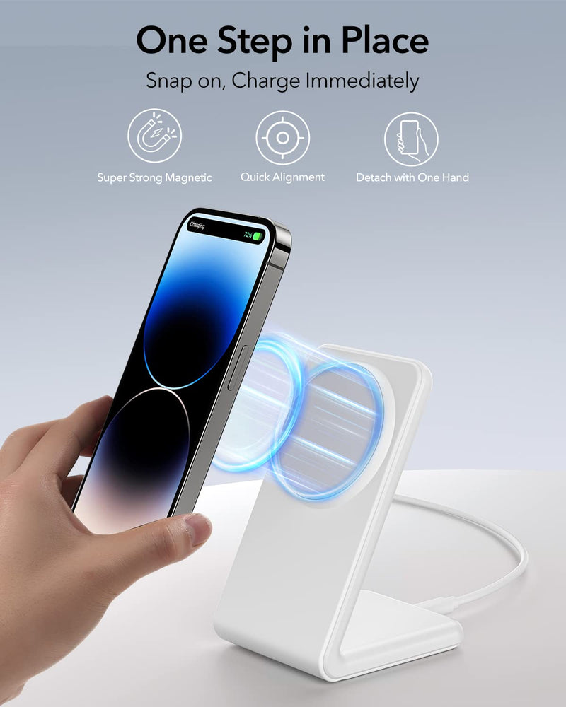 [Australia - AusPower] - Meifigno Magnetic Wireless Charger for iPhone 14/13/12 Series, Fast Charging with PD3.0 20W USB-C Adapter & Charging Cable MagSafe Charger Stand for iPhone 14 13 12 Pro Max Plus Mini, White 