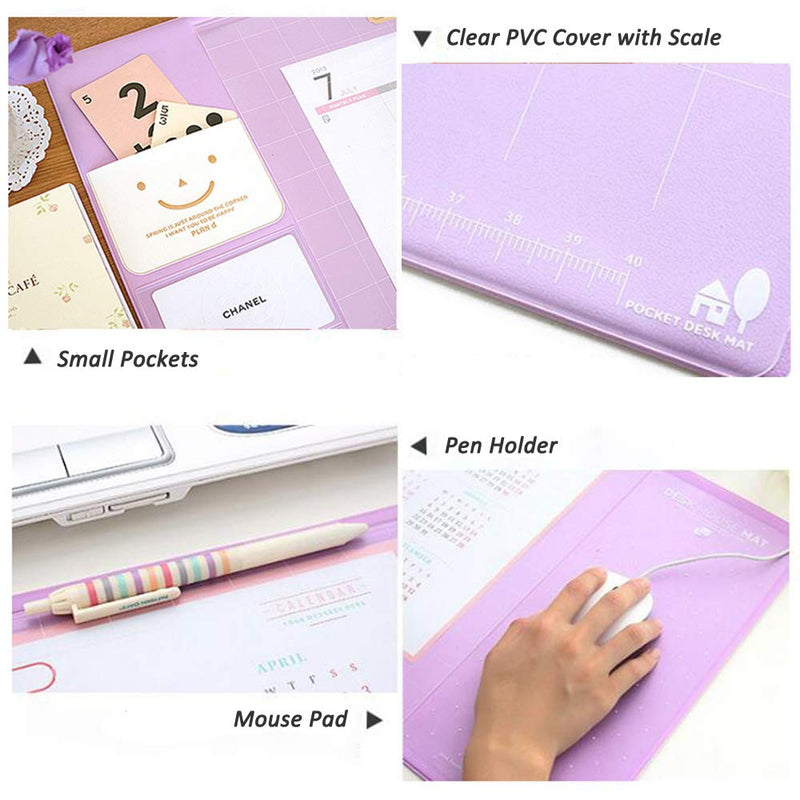 [Australia - AusPower] - Desk Pad Large Size Desk Mouse Pad Protector Multifuntion Laptop Desk Pads with 2022 Calendar, Pockets and Dividing Rule Scale (Purple) Purple 27.7''x12.6'' 