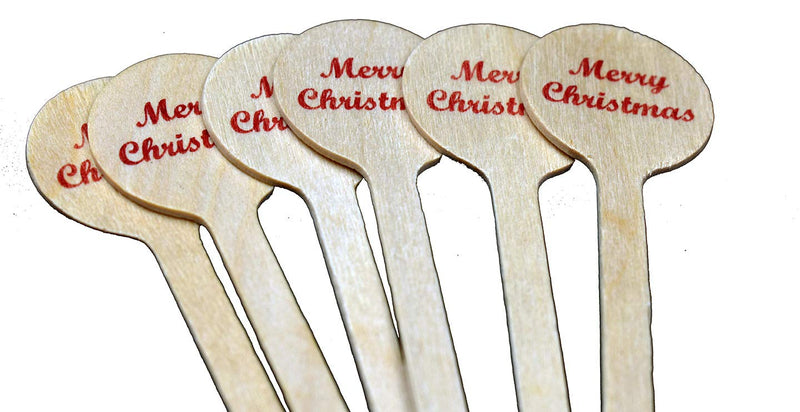 [Australia - AusPower] - Perfect Stix"6"" Wooden Cocktail/Drink Stirrers with Merry Christmas Print - Pack of 50ct" (Cocktail 6 R -XMAS-50) 