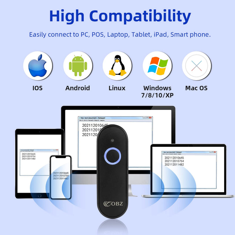 [Australia - AusPower] - Mini 2D Wireless Barcode Scanner 2.4G Wireless & Bluetooth Barcode Scanner, Portable 1D 2D QR Code Scanner Work with iOS Android iPhone iPad Tablet Windows PC POS for Store Warehouse Inventory Library 