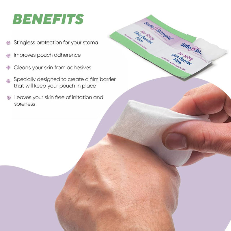 [Australia - AusPower] - Safe n' Simple No Sting Skin Prep Wipes - 75 Individual Ostomy Barrier Film Wipes - Skin Prep Protective Wipes - Bandage Medical for Skin 