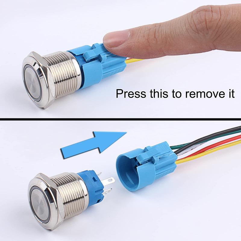 [Australia - AusPower] - DMWD 2PCS 19MM 3/4’’ Momentary Push Button Switch 12V-24V Ring Led 1NO 1NC Self-Reset ON/Off Metal Shell Waterproof with Wire Socket(IP66,Red Led) Red 19mm with Socket 2sets 