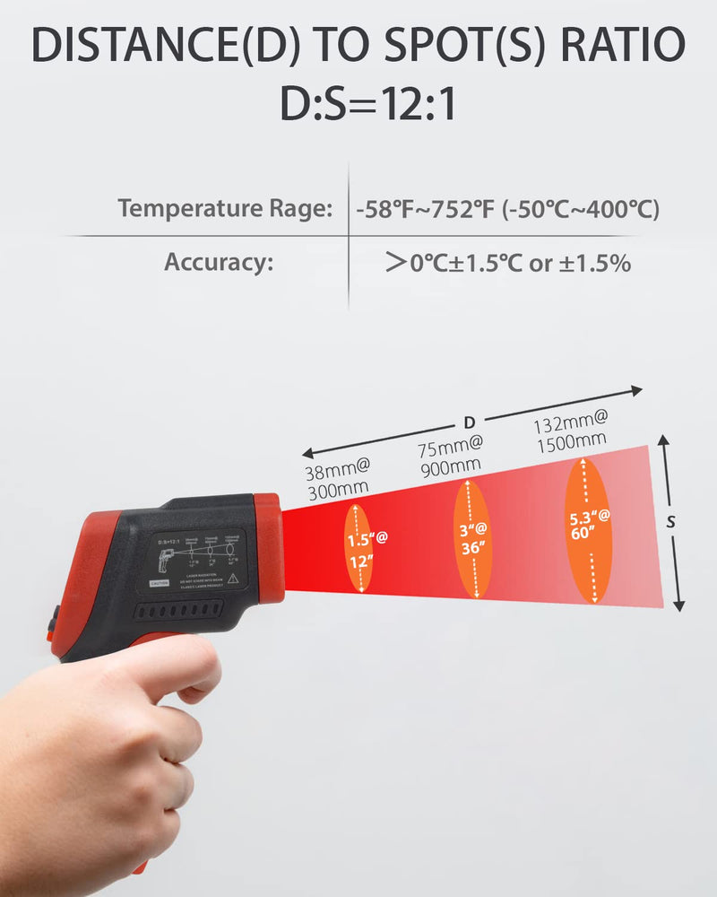 [Australia - AusPower] - Wintact Digital Infrared Laser Thermometer, -58 to 1022℉(-50 to 550℃) Non-Contact IR Thermal Heat Surface High Temperature Gun for Kitchen Cooking Food Meat Baking Candy BBQ Frying Oil, NOT for Human 