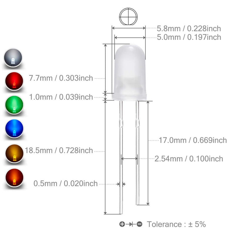 [Australia - AusPower] - Chanzon 60 pcs(6 colors x 10 pcs) 5mm LED Diode Lights Assortment Kit Pack (Diffused Round Lens DC 3V 20mA) Lighting Bulb Lamp Assorted Variety Color Electronics Components Light Emitting Diodes Parts A) 6 Colors X 10pcs = 60pcs 