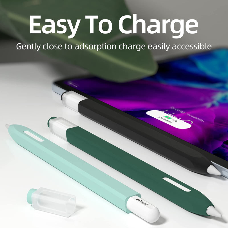 [Australia - AusPower] - JOOSKO [3 Pack] Pencil Case for Apple Pencil 2nd Generation Case, Classic Design, Durable Silicone Case, [with 10 Silicone Tip Cover], for Apple Pencil 2nd Generation. (Black, Dark Green, Light Blue) Black, Dark Green, Light Blue 