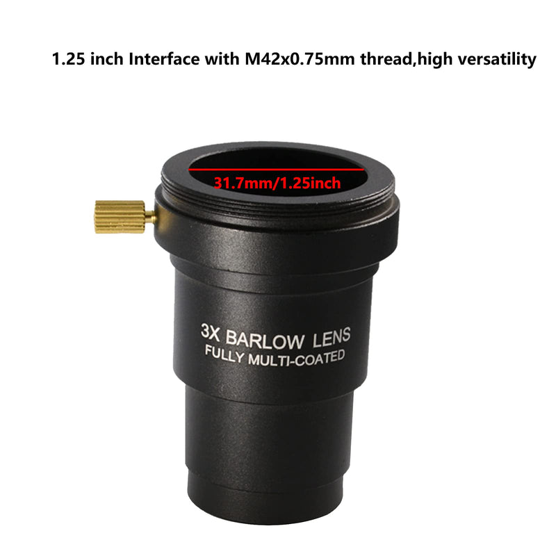 [Australia - AusPower] - Barlow Lens 3X, Aisnyho Metal Barlow Telescope Lens with M42x0.75 Thread Interface for Standard 1.25" Astronomy Scope Eyepiece 
