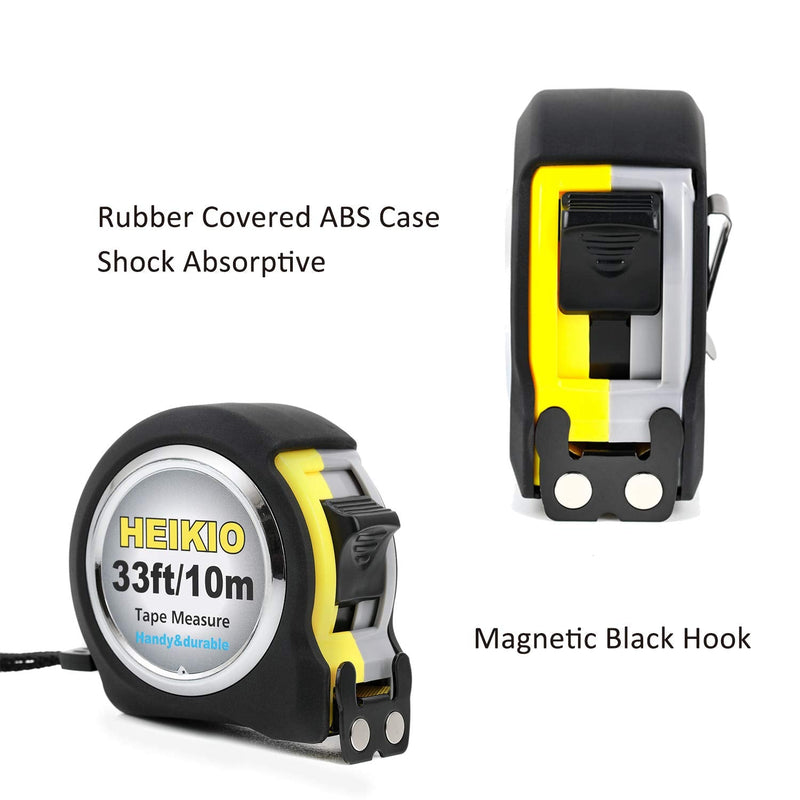 [Australia - AusPower] - Measuring Tape 33 Feet(10M), Double-sided Metric and Inch Scale with Fractions, Retractable Tape Measure with Double Stop Buttons and Magnetic Hook By HEIKIO 