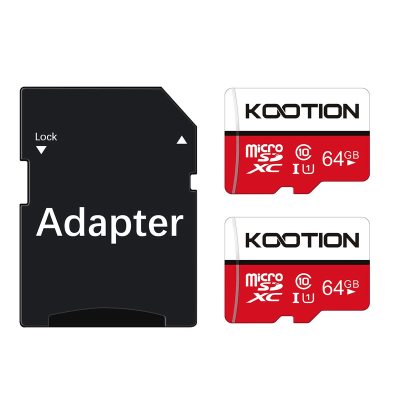 [Australia - AusPower] - KOOTION 64GB Micro SD Card 2 Pack Ultra Micro SDXC Memory U1 Card Class 10 Micro SD Cards 64GB High Speed TF Card R Flash, C10, U1, 64 GB (2 Pack) 2×64GB 