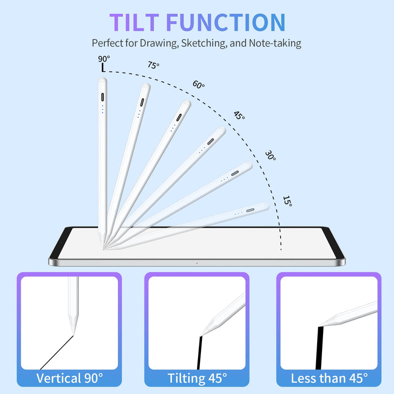 [Australia - AusPower] - Stylus Pen for iPad with Palm Rejection, Compatible with 2018-2022 iPad Air 3rd/4th/5th, iPad Pro 11/12.9 inch, iPad 6th/7th/8th/9th, iPad Mini 5th/6th, Tilt Sensitivity iPad Pencil White 